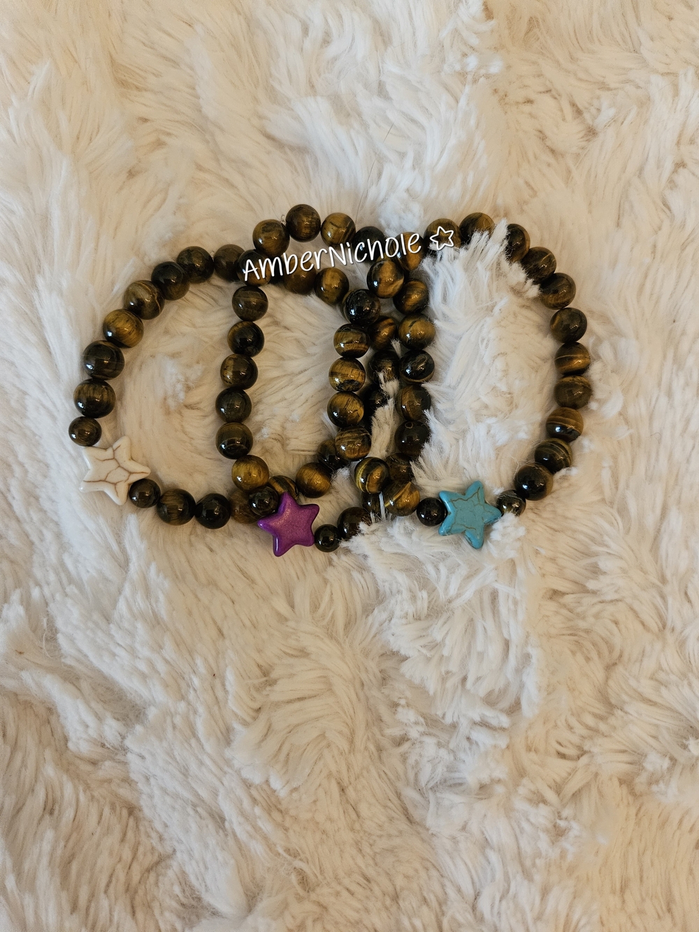 Tiger Eye☆Beaded Bracelet with Colored Star Charm - X3